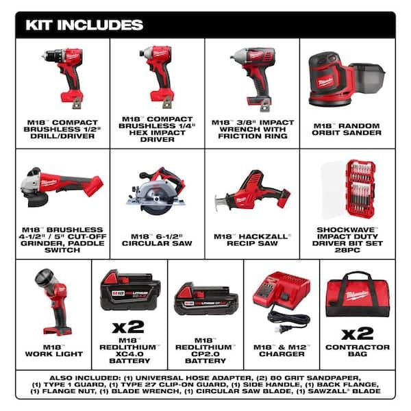 Milwaukee M18 18V Cordless Combo Kit (8-Tool) 3692-28S